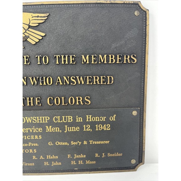 Vintage World War II 2 Plaque Vollrath military production co honoring soldiers - Picture 4 of 16